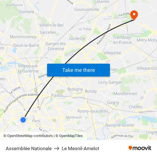 Assemblée Nationale to Le Mesnil-Amelot map
