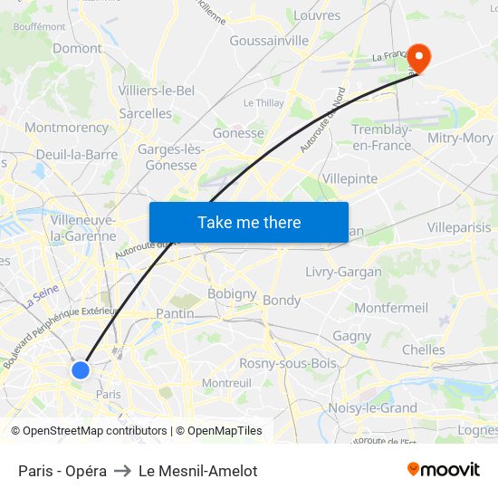 Paris - Opéra to Le Mesnil-Amelot map