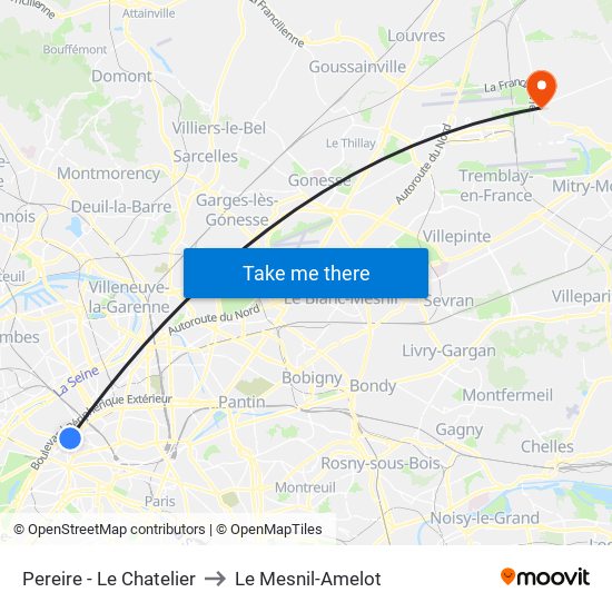 Pereire - Le Chatelier to Le Mesnil-Amelot map