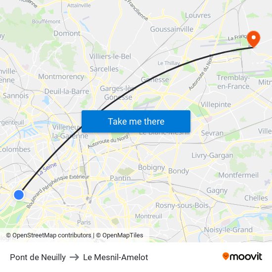 Pont de Neuilly to Le Mesnil-Amelot map