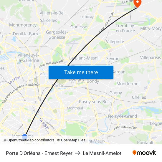Porte D'Orléans - Ernest Reyer to Le Mesnil-Amelot map
