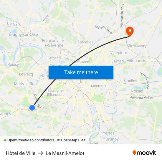 Hôtel de Ville to Le Mesnil-Amelot map