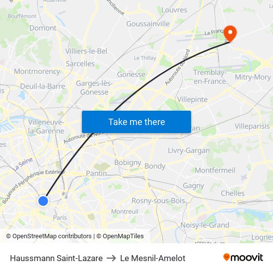 Haussmann Saint-Lazare to Le Mesnil-Amelot map