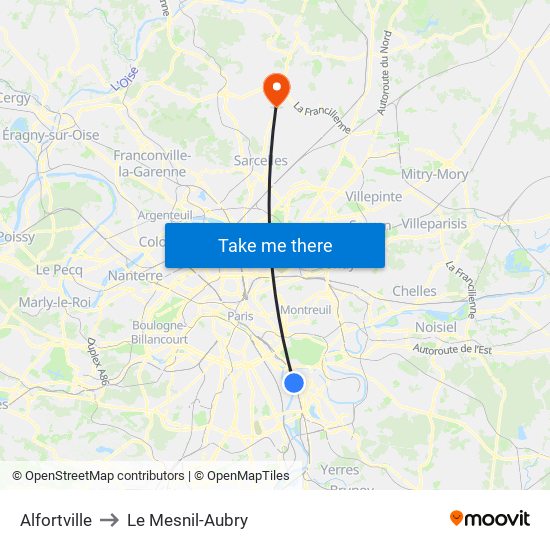 Alfortville to Le Mesnil-Aubry map