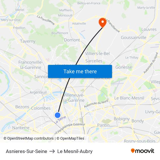 Asnieres-Sur-Seine to Le Mesnil-Aubry map