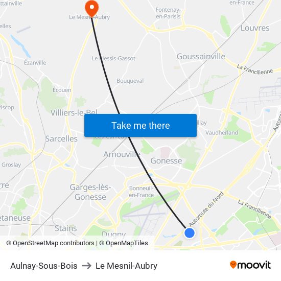 Aulnay-Sous-Bois to Le Mesnil-Aubry map