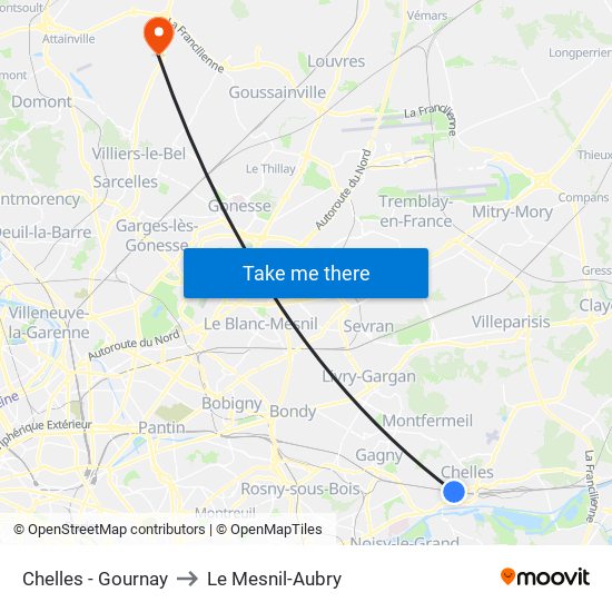 Chelles - Gournay to Le Mesnil-Aubry map