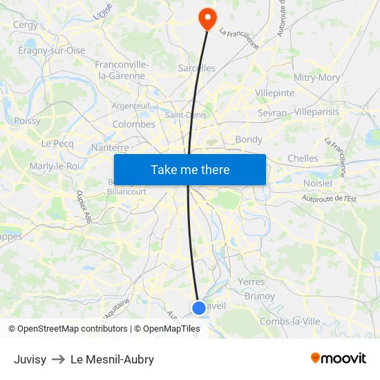 Juvisy to Le Mesnil-Aubry map