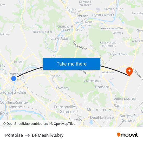Pontoise to Le Mesnil-Aubry map