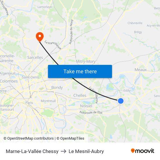 Marne-La-Vallée Chessy to Le Mesnil-Aubry map
