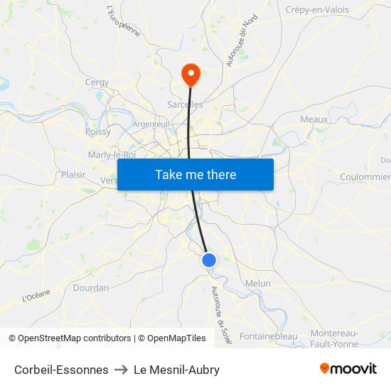 Corbeil-Essonnes to Le Mesnil-Aubry map