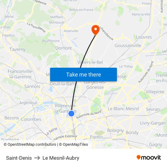 Saint-Denis to Le Mesnil-Aubry map