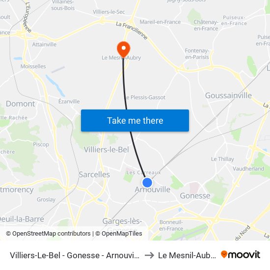 Villiers-Le-Bel - Gonesse - Arnouville to Le Mesnil-Aubry map