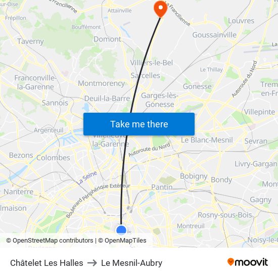 Châtelet Les Halles to Le Mesnil-Aubry map