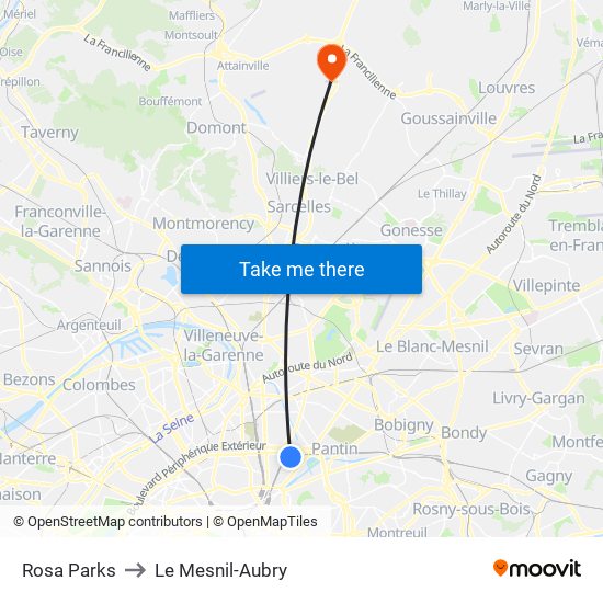 Rosa Parks to Le Mesnil-Aubry map