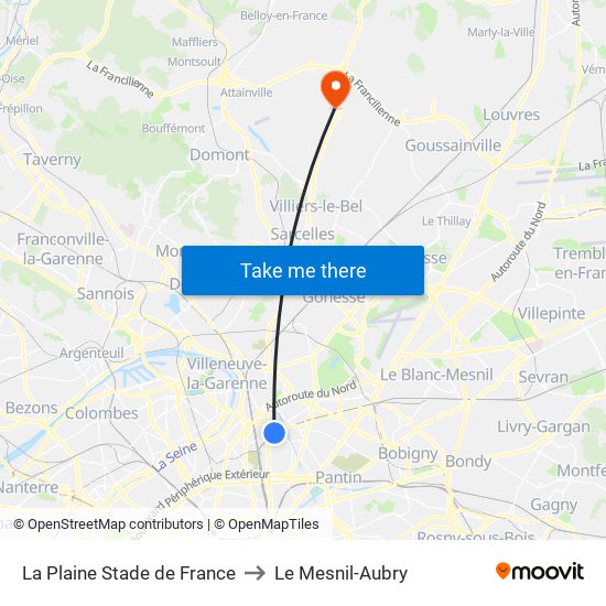 La Plaine Stade de France to Le Mesnil-Aubry map