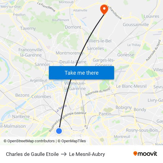 Charles de Gaulle Etoile to Le Mesnil-Aubry map