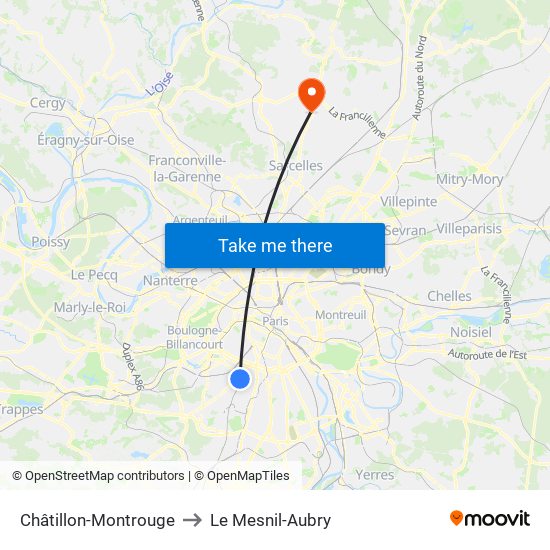 Châtillon-Montrouge to Le Mesnil-Aubry map