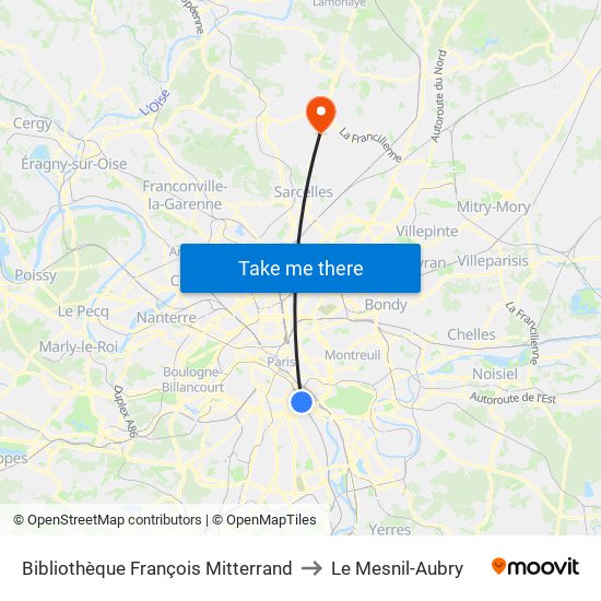 Bibliothèque François Mitterrand to Le Mesnil-Aubry map