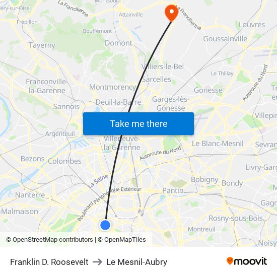 Franklin D. Roosevelt to Le Mesnil-Aubry map