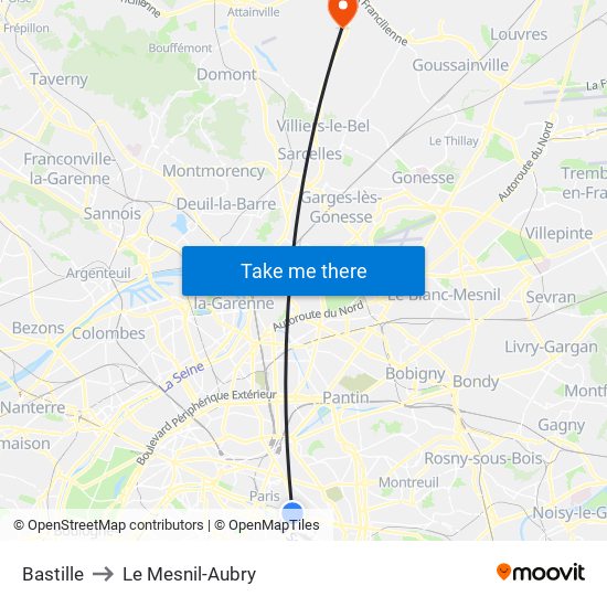 Bastille to Le Mesnil-Aubry map
