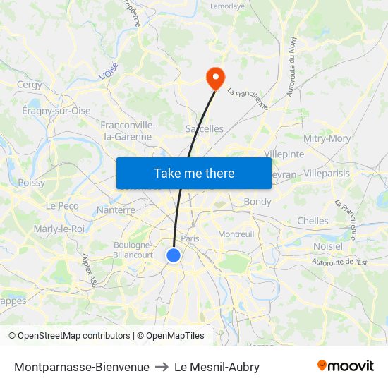 Montparnasse-Bienvenue to Le Mesnil-Aubry map