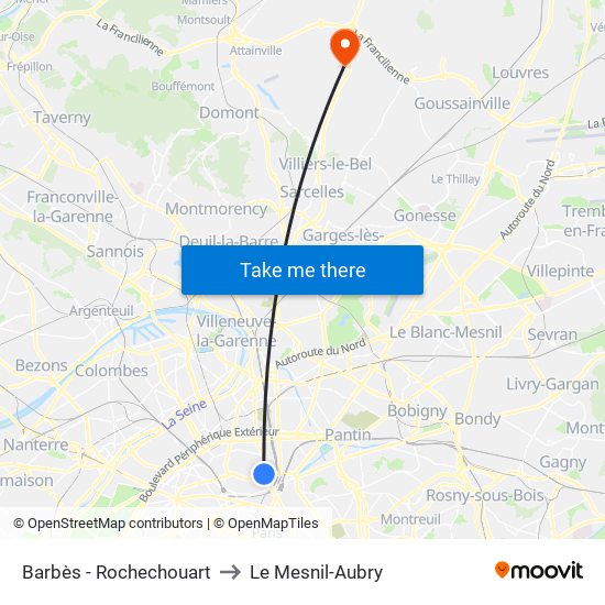 Barbès - Rochechouart to Le Mesnil-Aubry map