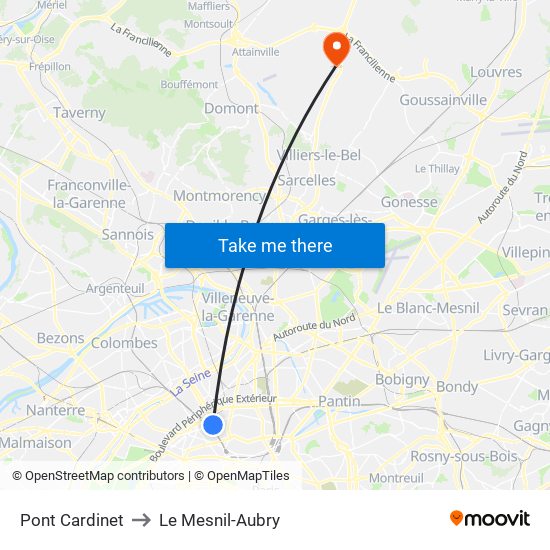 Pont Cardinet to Le Mesnil-Aubry map