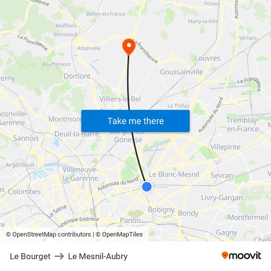 Le Bourget to Le Mesnil-Aubry map