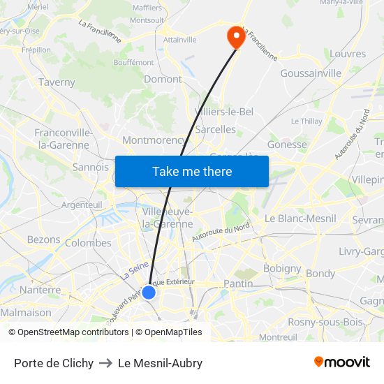 Porte de Clichy to Le Mesnil-Aubry map