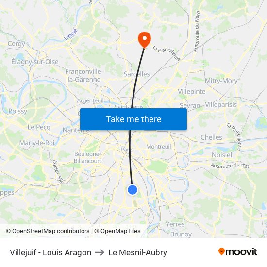 Villejuif - Louis Aragon to Le Mesnil-Aubry map