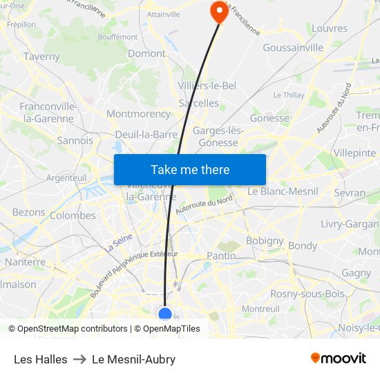 Les Halles to Le Mesnil-Aubry map