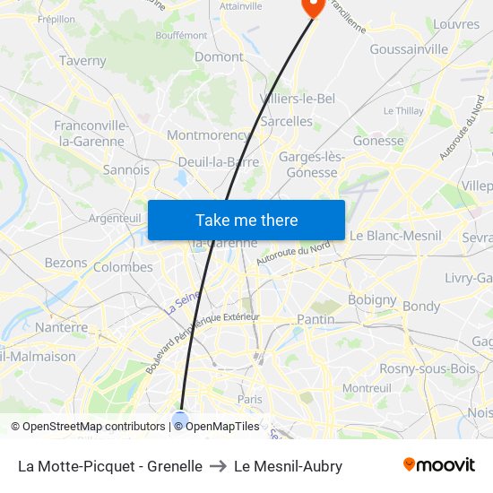 La Motte-Picquet - Grenelle to Le Mesnil-Aubry map