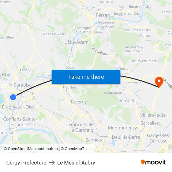 Cergy Préfecture to Le Mesnil-Aubry map