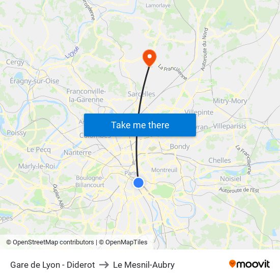Gare de Lyon - Diderot to Le Mesnil-Aubry map