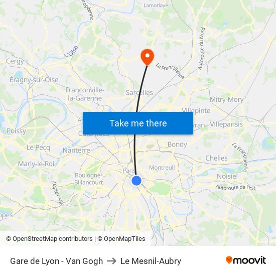 Gare de Lyon - Van Gogh to Le Mesnil-Aubry map