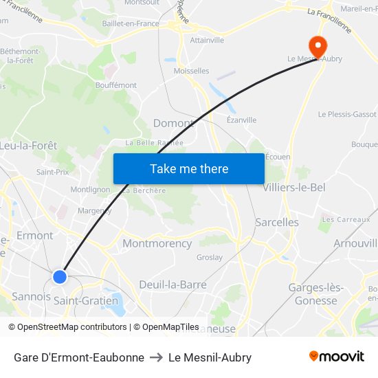 Gare D'Ermont-Eaubonne to Le Mesnil-Aubry map