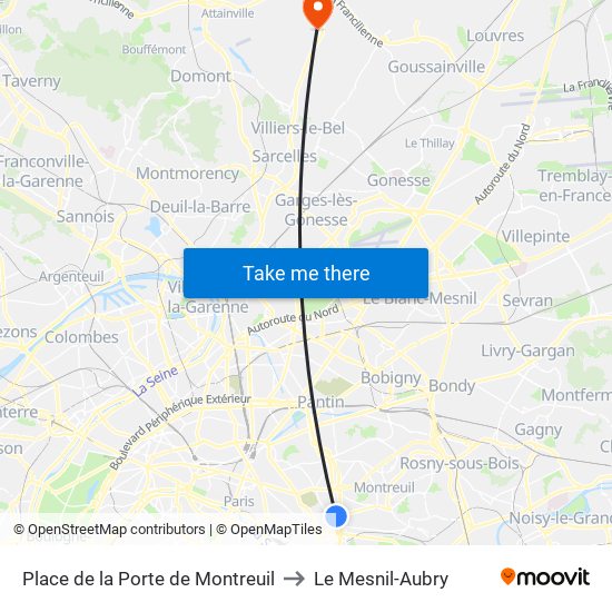 Place de la Porte de Montreuil to Le Mesnil-Aubry map