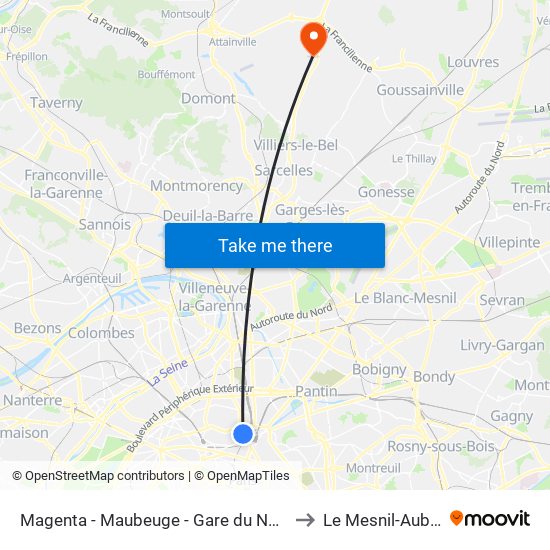 Magenta - Maubeuge - Gare du Nord to Le Mesnil-Aubry map
