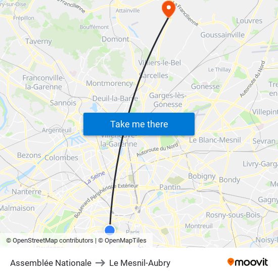 Assemblée Nationale to Le Mesnil-Aubry map