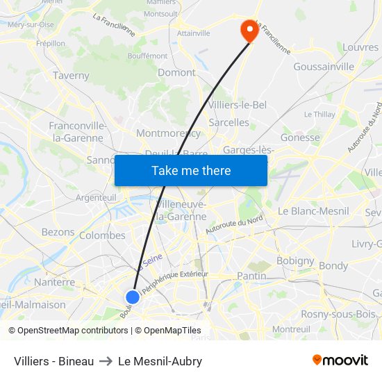 Villiers - Bineau to Le Mesnil-Aubry map