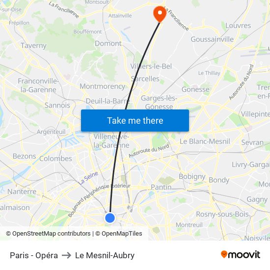 Paris - Opéra to Le Mesnil-Aubry map