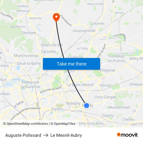 Auguste Polissard to Le Mesnil-Aubry map