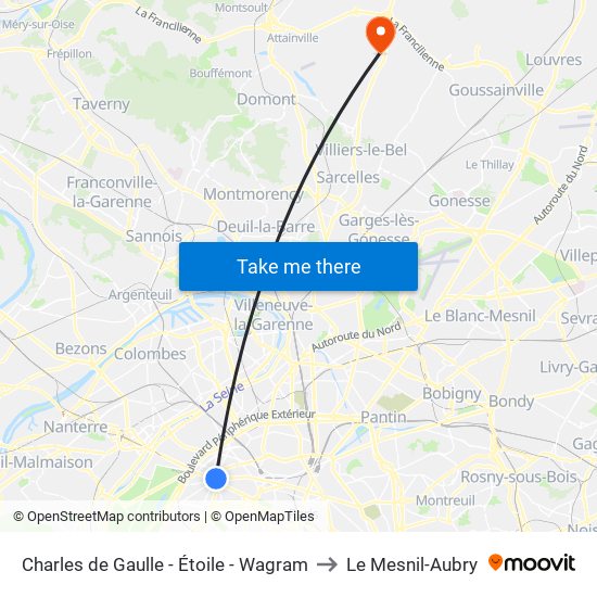 Charles de Gaulle - Étoile - Wagram to Le Mesnil-Aubry map