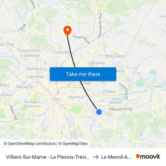 Villiers-Sur-Marne - Le Plessis-Trévise RER to Le Mesnil-Aubry map
