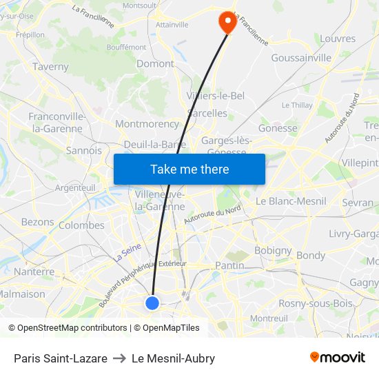 Paris Saint-Lazare to Le Mesnil-Aubry map