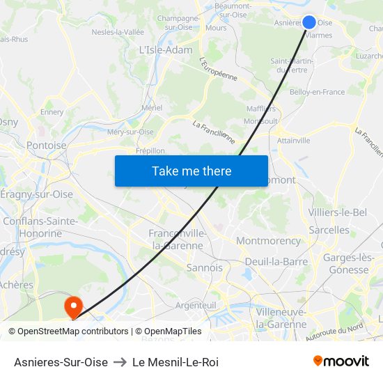 Asnieres-Sur-Oise to Le Mesnil-Le-Roi map