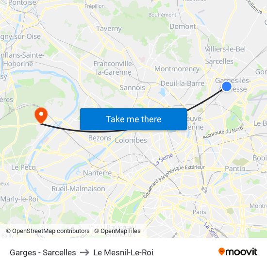 Garges - Sarcelles to Le Mesnil-Le-Roi map
