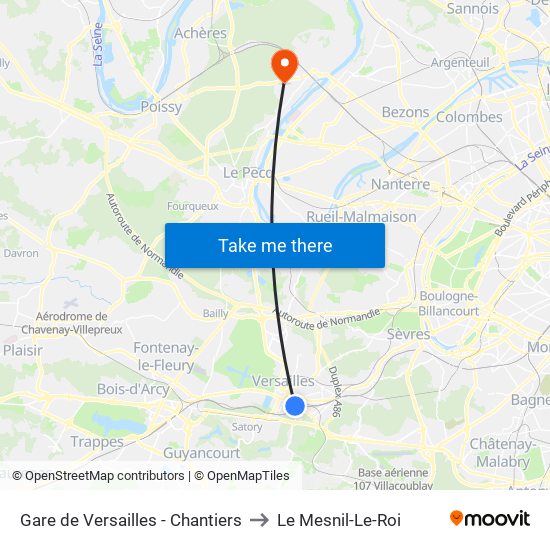 Gare de Versailles - Chantiers to Le Mesnil-Le-Roi map
