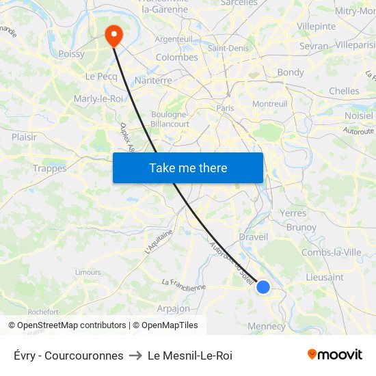 Évry - Courcouronnes to Le Mesnil-Le-Roi map